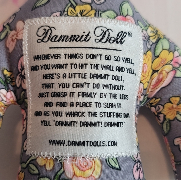 DAMMIT DOLL  12” Plush Toy Stress Reliever Grey and Pink Floral Design Print - Picture 2 of 4